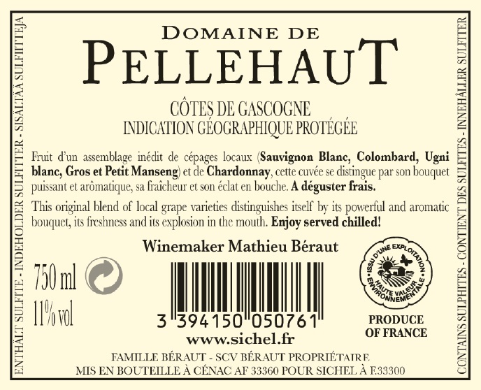 Domaine de Pellehaut Harmonie de Gascogne IGP Côtes de Gascogne Weiß 2018