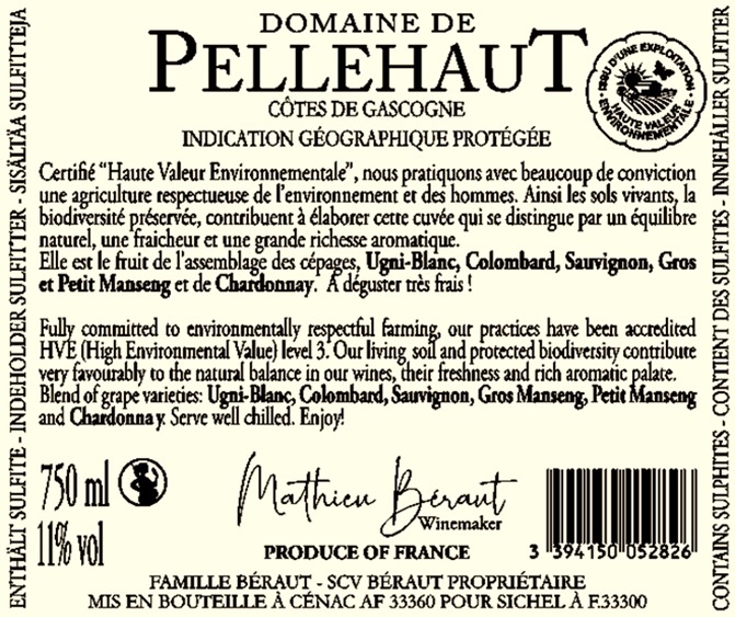 Domaine de Pellehaut Harmonie de Gascogne IGP Côtes de Gascogne White 2021