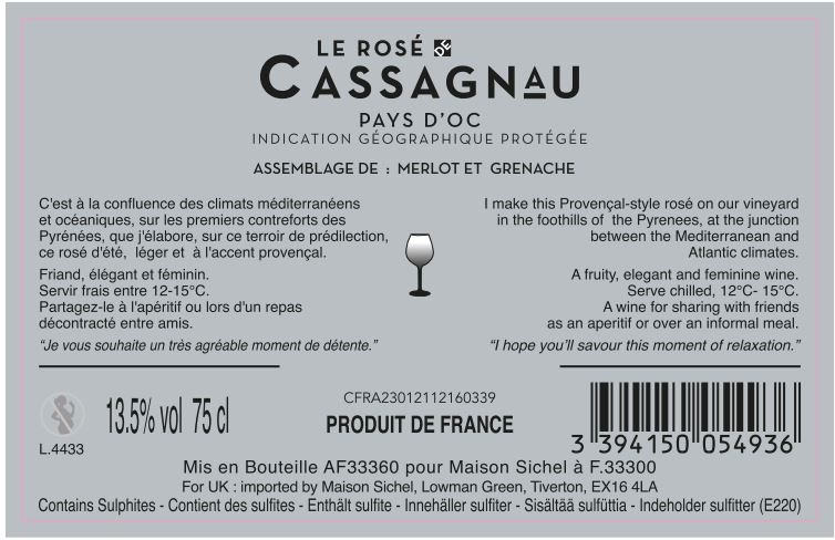 Le Rose de Cassagnau IGP Pays d'Oc Rosé 2022