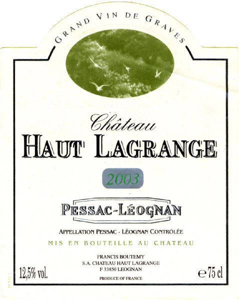 Château Haut Lagrange AOC Pessac-Léognan Blanco sm