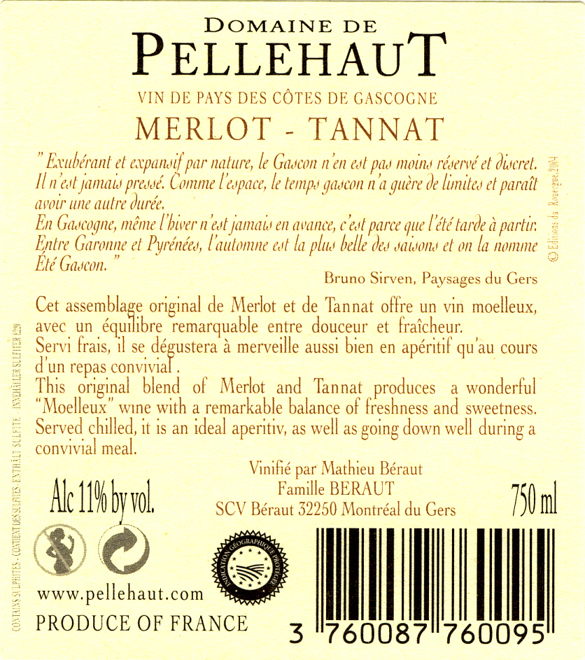 Domaine de Pellehaut L'été Gascon  IGP Vin de Pays des Côtes de Gascogne Branco doce sm