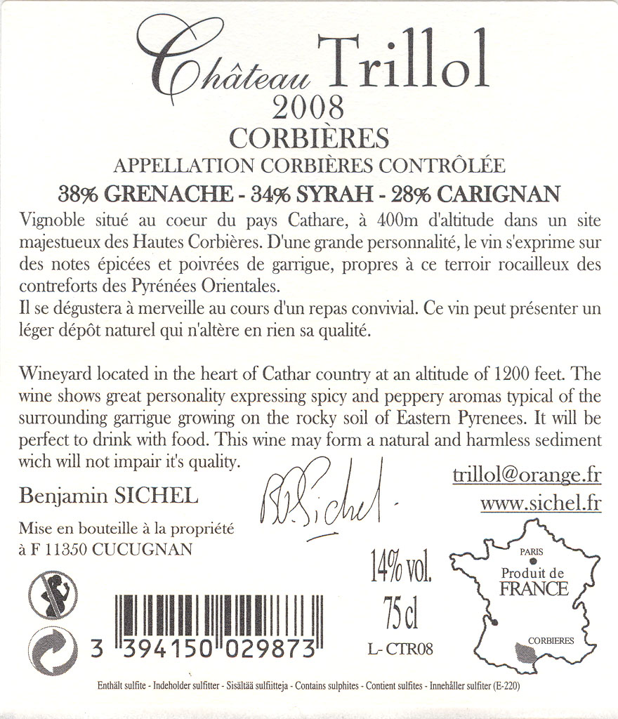 Château Trillol (export) AOC Corbières Tinto sm