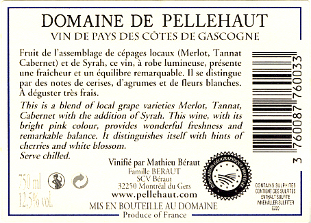 Domaine de Pellehaut Harmonie de Gascogne IGP Vin de Pays des Côtes de Gascogne Rosé sm