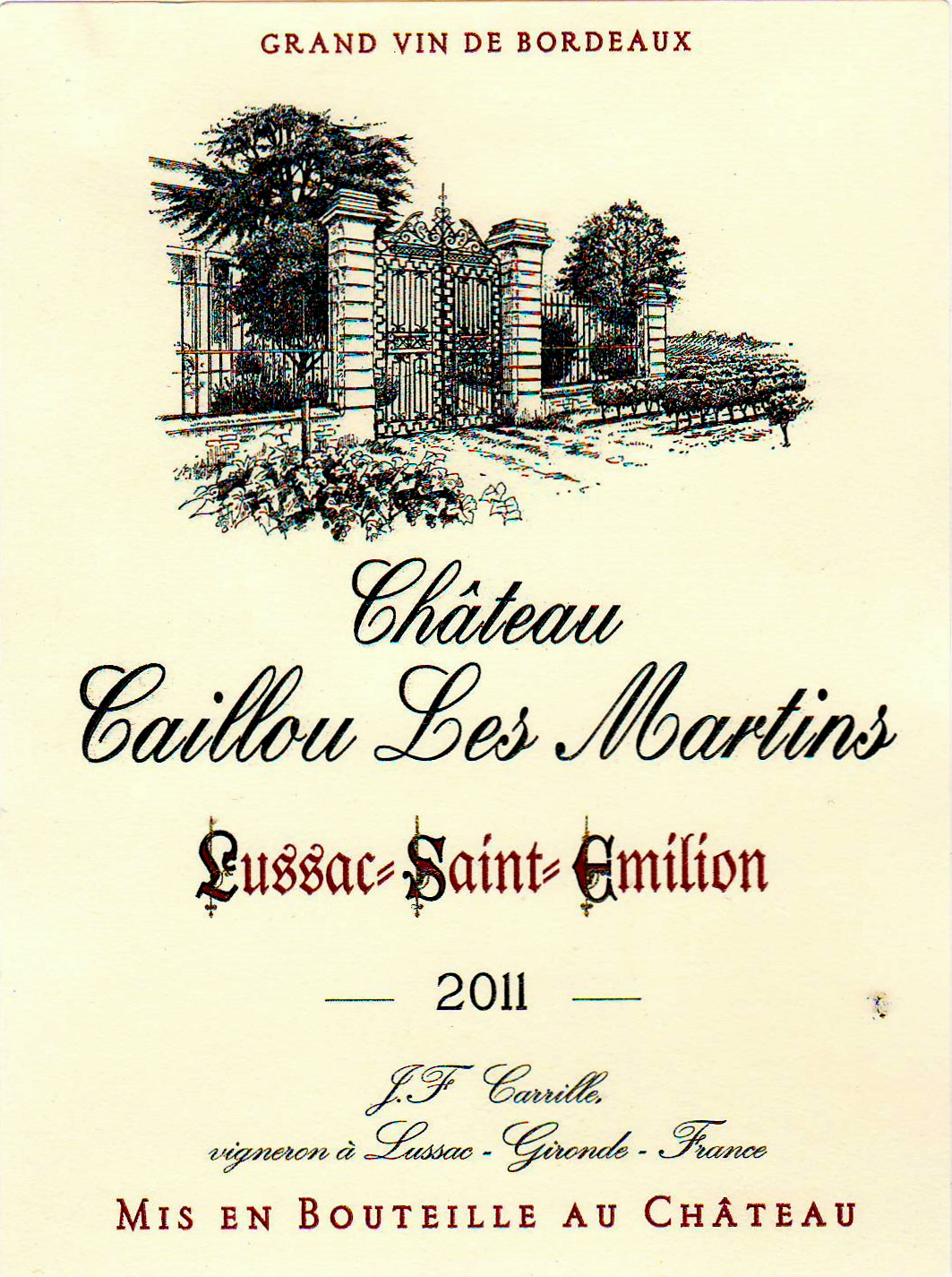 Château Caillou Les Martins（石头马丁酒庄） AOC 吕萨克－圣埃米利永（Lussac Saint-Emilion） 红葡萄酒 2011