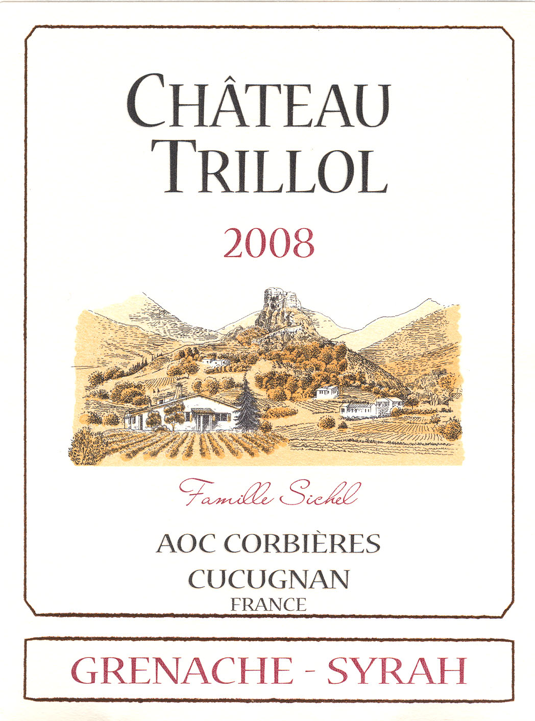샤토 트리올(수출용)Château Trillol (export) AOC 코르비에르 Corbières 레드 Red 2008