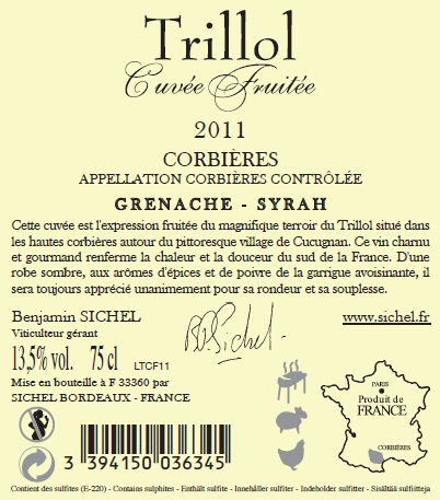 트리올 후리테 Trillol Fruité AOC 코르비에르 Corbières 레드 Rouge 2011