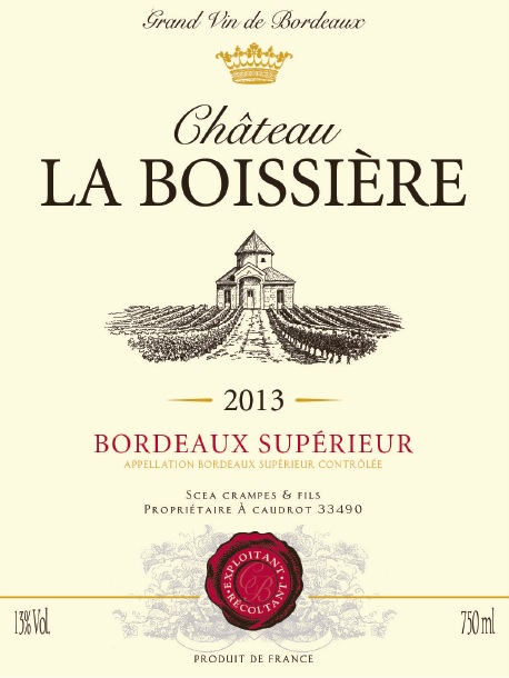 Château La Boissière AOC Bordeaux Supérieur Red 2013