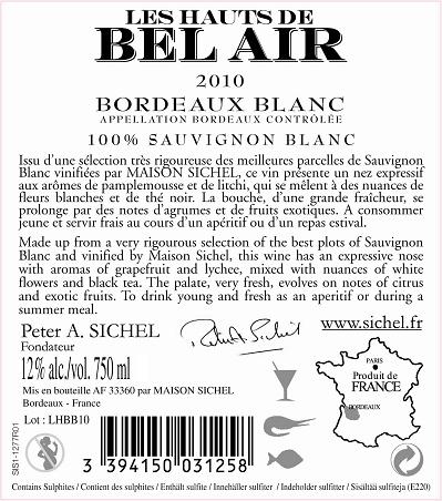 Les Hauts de Bel Air AOC Bordeaux Blanco sm