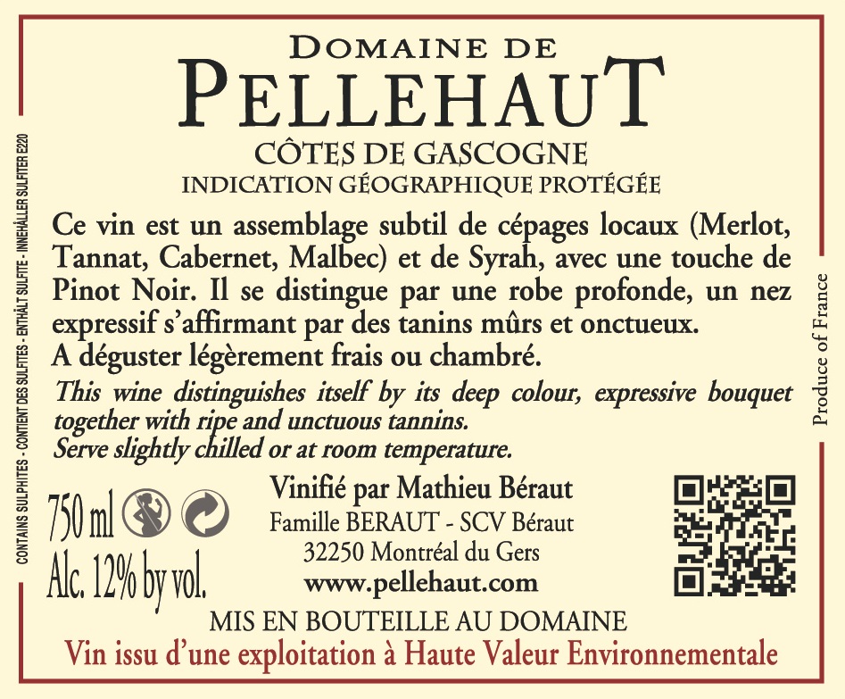 Domaine de Pellehaut Harmonie de Gascogne（伯乐奥酒庄加斯科涅雅莫尼）   加斯科涅地区餐酒（IGP Cotes de Gascogne） 红葡萄酒 - red 2015