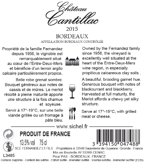 Château Cantillac - Cuvée Prestige AOC Bordeaux Red 2015