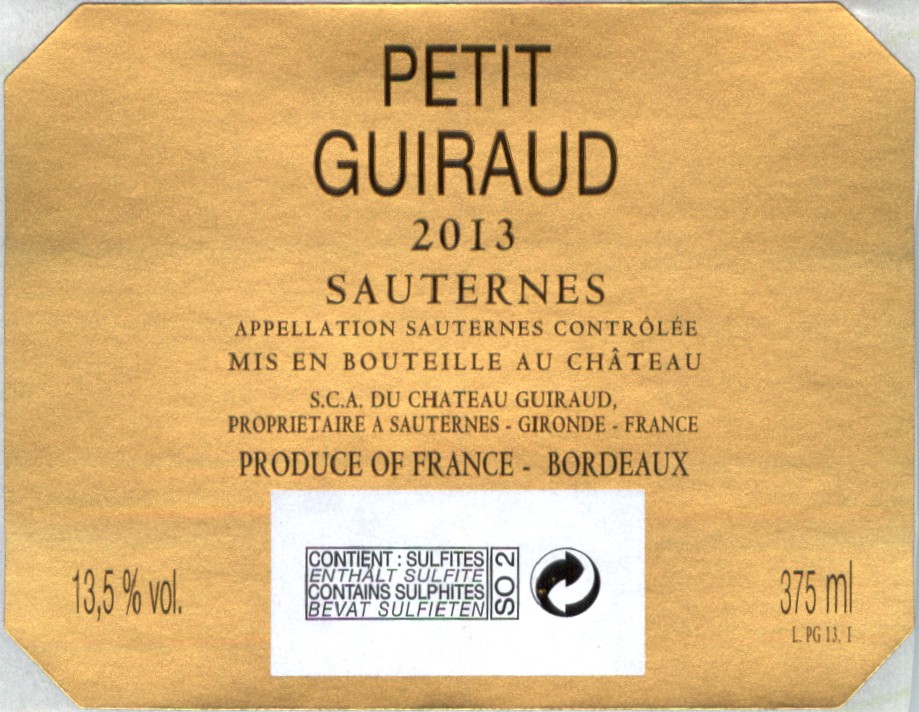 Petit Guiraud AOC Sauternes Sweet White 2013