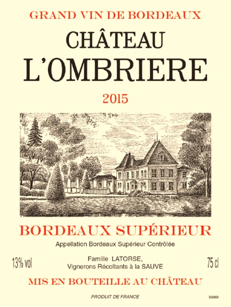 Château Ombrière (l') - 欧伯赫酒庄 AOC 超级波尔多干红 (Bordeaux Supérieur) Red 2015