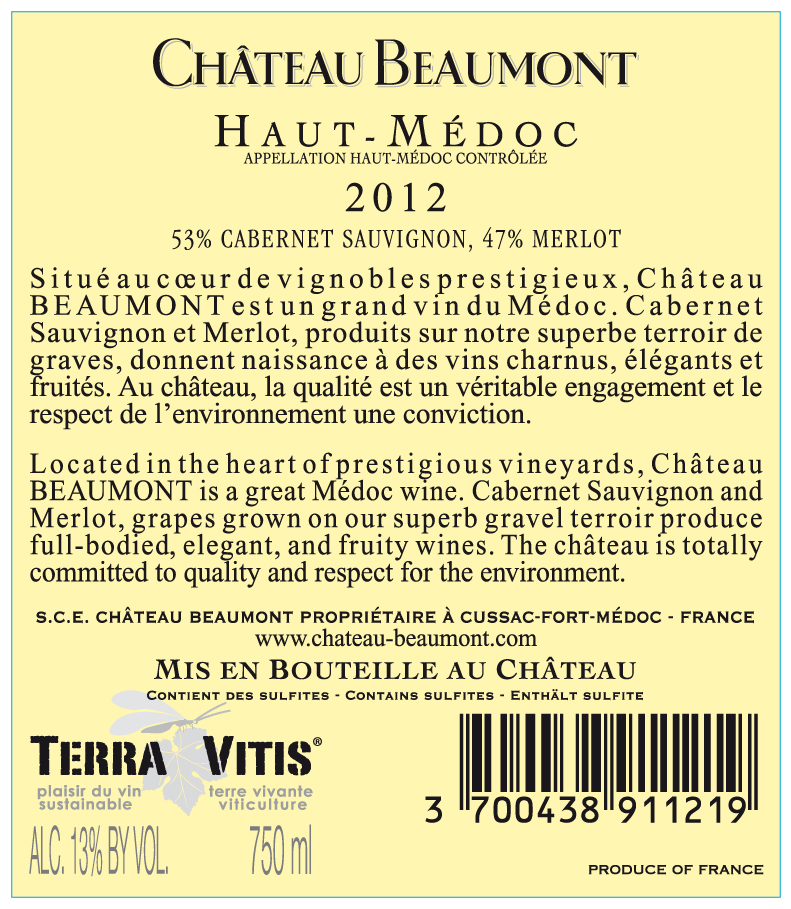 Château Beaumont（宝梦酒庄） AOC 上梅多克（Haut-Médoc） 红葡萄酒 2012