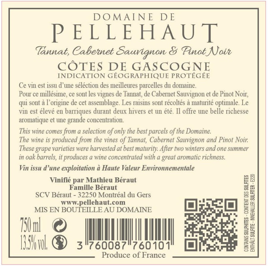 Domaine de Pellehaut Réserve IGP Côtes de Gascogne Rouge 2014