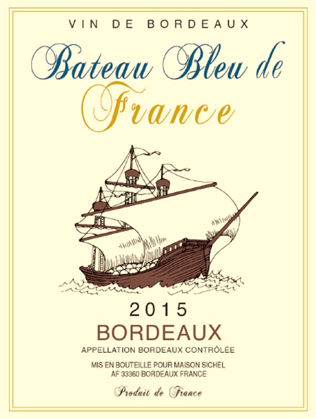 Bateau Bleu de France（法国蓝船） - 波尔多 AOC 波尔多（Bordeaux） 红葡萄酒 2015