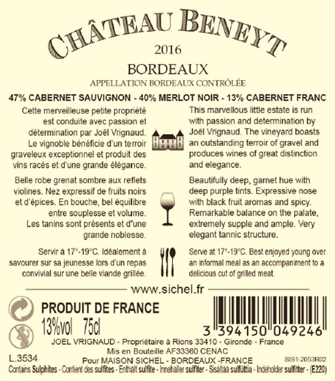 Château Beneyt AOC Bordeaux Red 2016