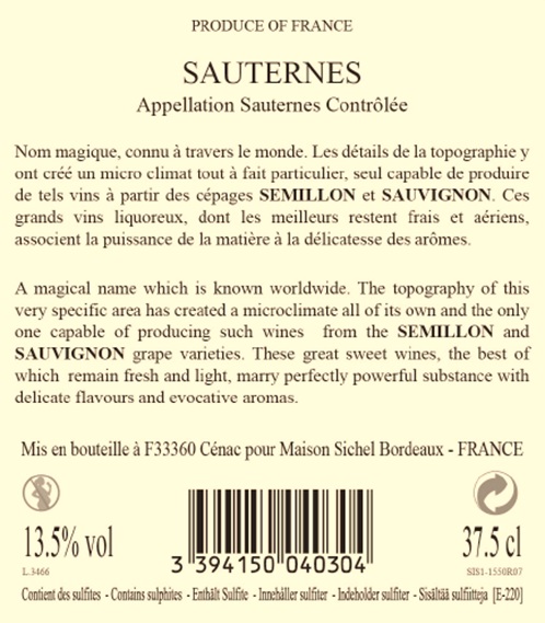 Sauternes Sichel AOC Sauternes Süßwein sm