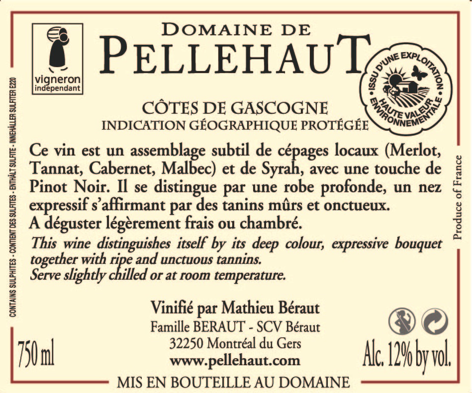 Domaine de Pellehaut Harmonie de Gascogne IGP Côtes de Gascogne Rouge 2017