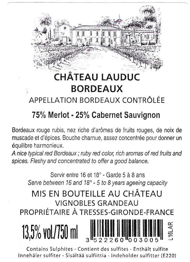 Château Lauduc Classic AOC Bordeaux Red 2016