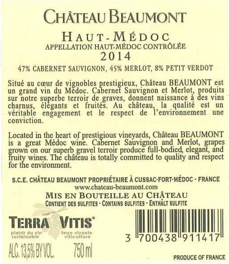 Château Beaumont AOC Haut-Médoc Red 2014