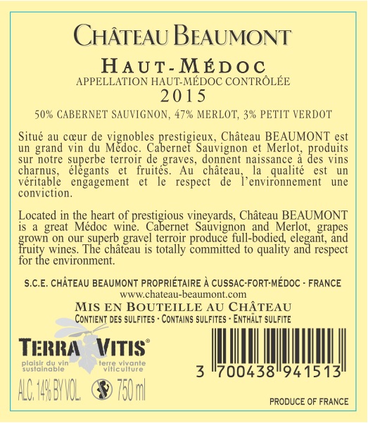 Château Beaumont AOC Haut-Médoc Red 2015