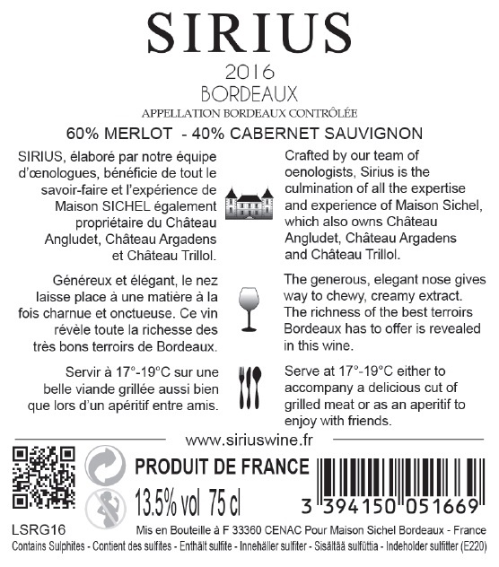 Sirius AOC Bordeaux Rot 2016