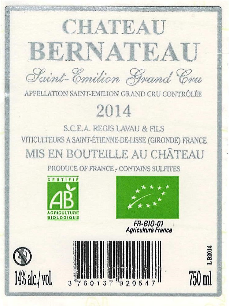 Château Bernateau AOC Saint-Emilion Grand Cru Red 2014