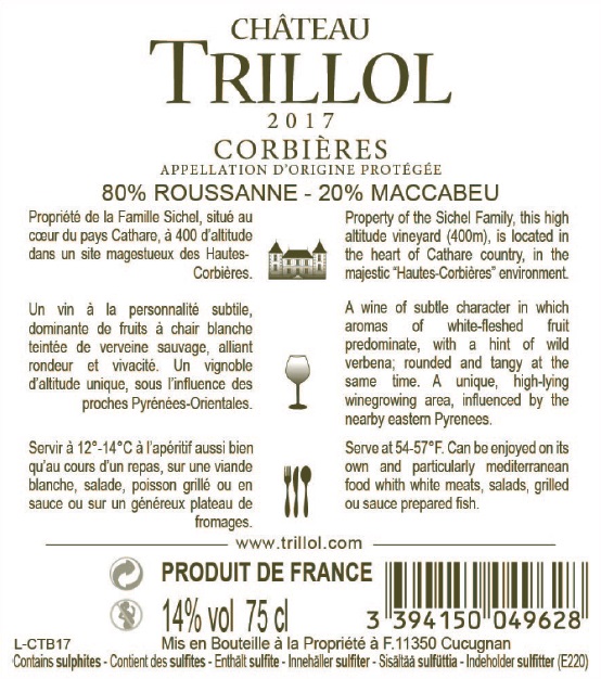 Château Trillol AOC Corbières White 2017