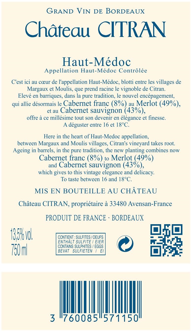 Château Citran AOC Haut-Médoc Rouge 2015