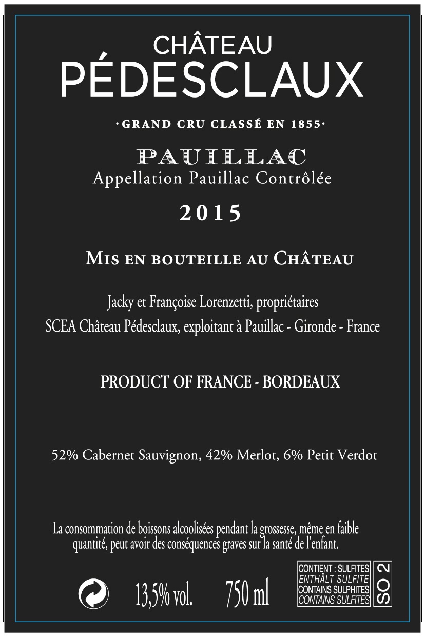 Château Pédesclaux（百德诗歌酒庄） AOC 波亚克（Pauillac） 红葡萄酒 2015