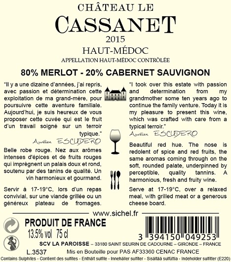 Château Le Cassanet AOC Haut-Médoc Rouge 2015