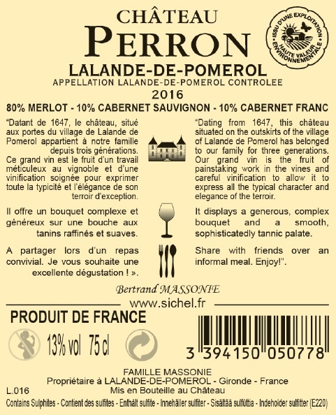 Château Perron AOC Lalande de Pomerol Rouge 2016