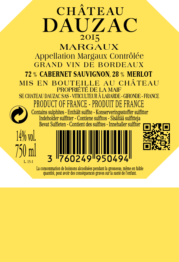 Château Dauzac AOC Margaux Rouge 2015