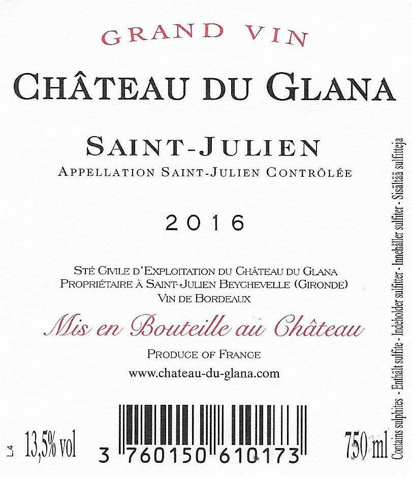 Château du Glana AOC Saint-Julien Rouge 2016