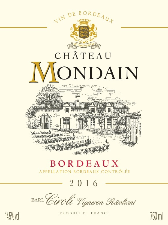 Château Mondain AOC Bordeaux Red 2016