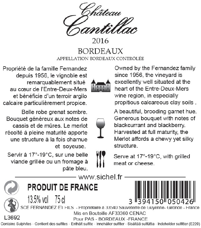 Château Cantillac - Prestige AOC Bordeaux Rouge 2016