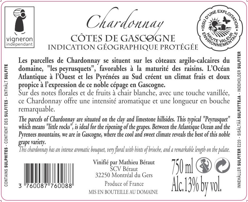 Domaine de Pellehaut Chardonnay IGP Côtes de Gascogne Weiß 2018