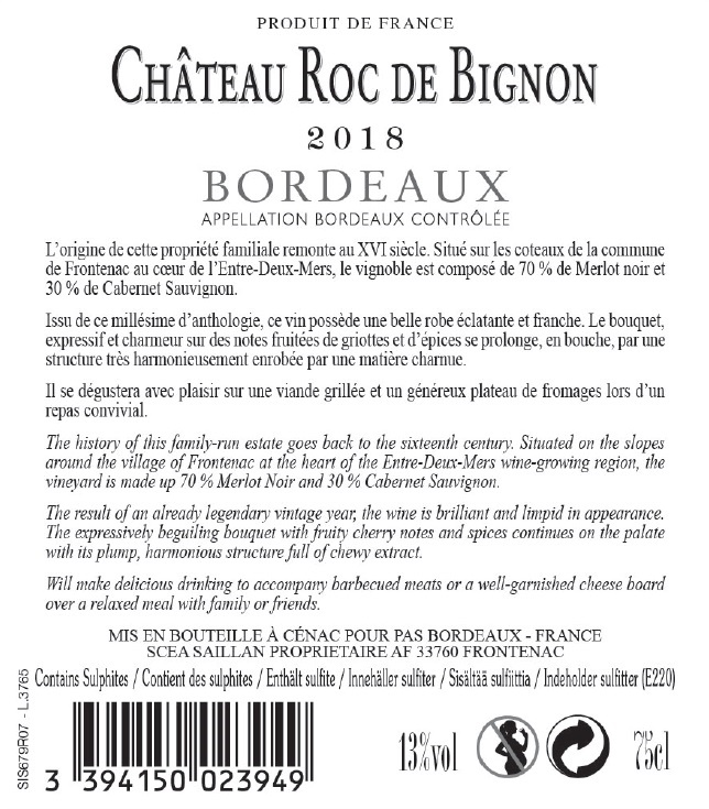 Château Roc de Bignon AOC Bordeaux Red 2018