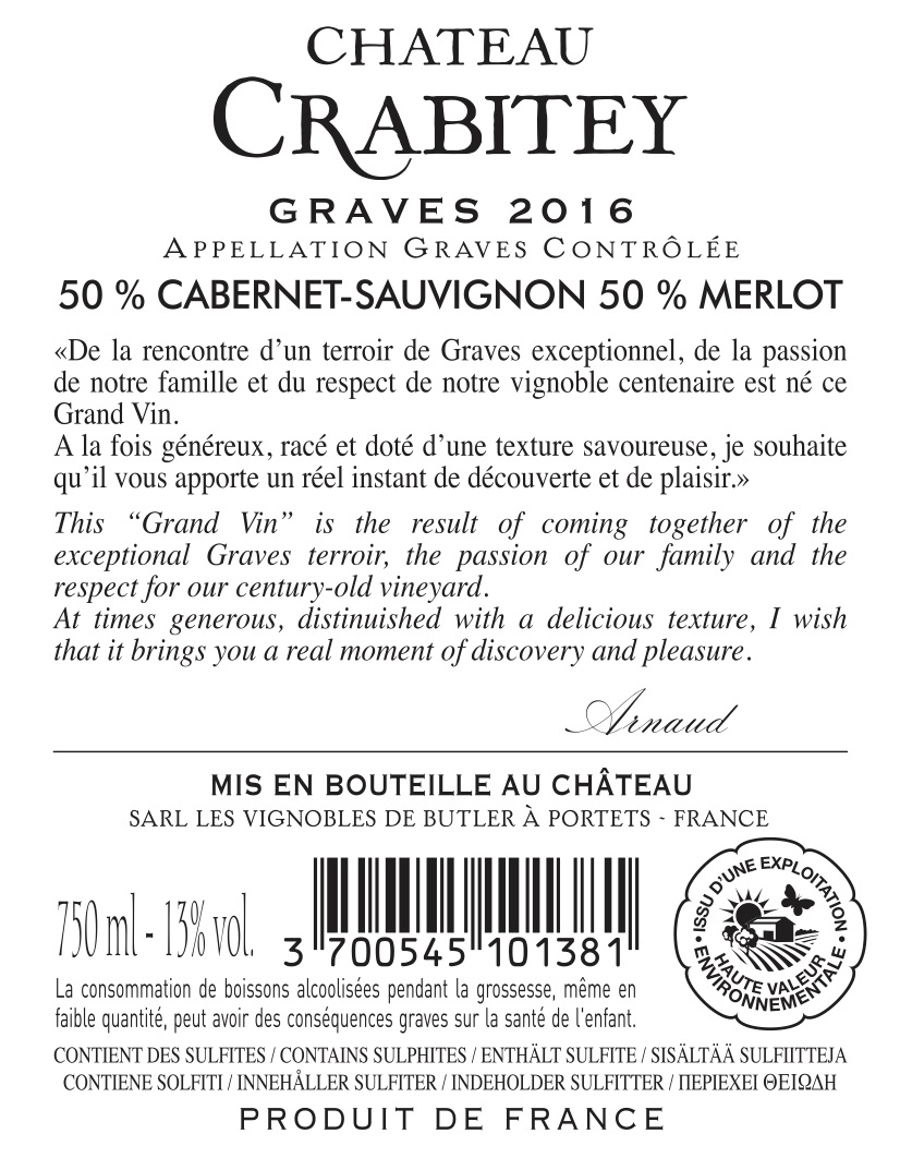 Château Crabitey AOC Graves Rot 2016