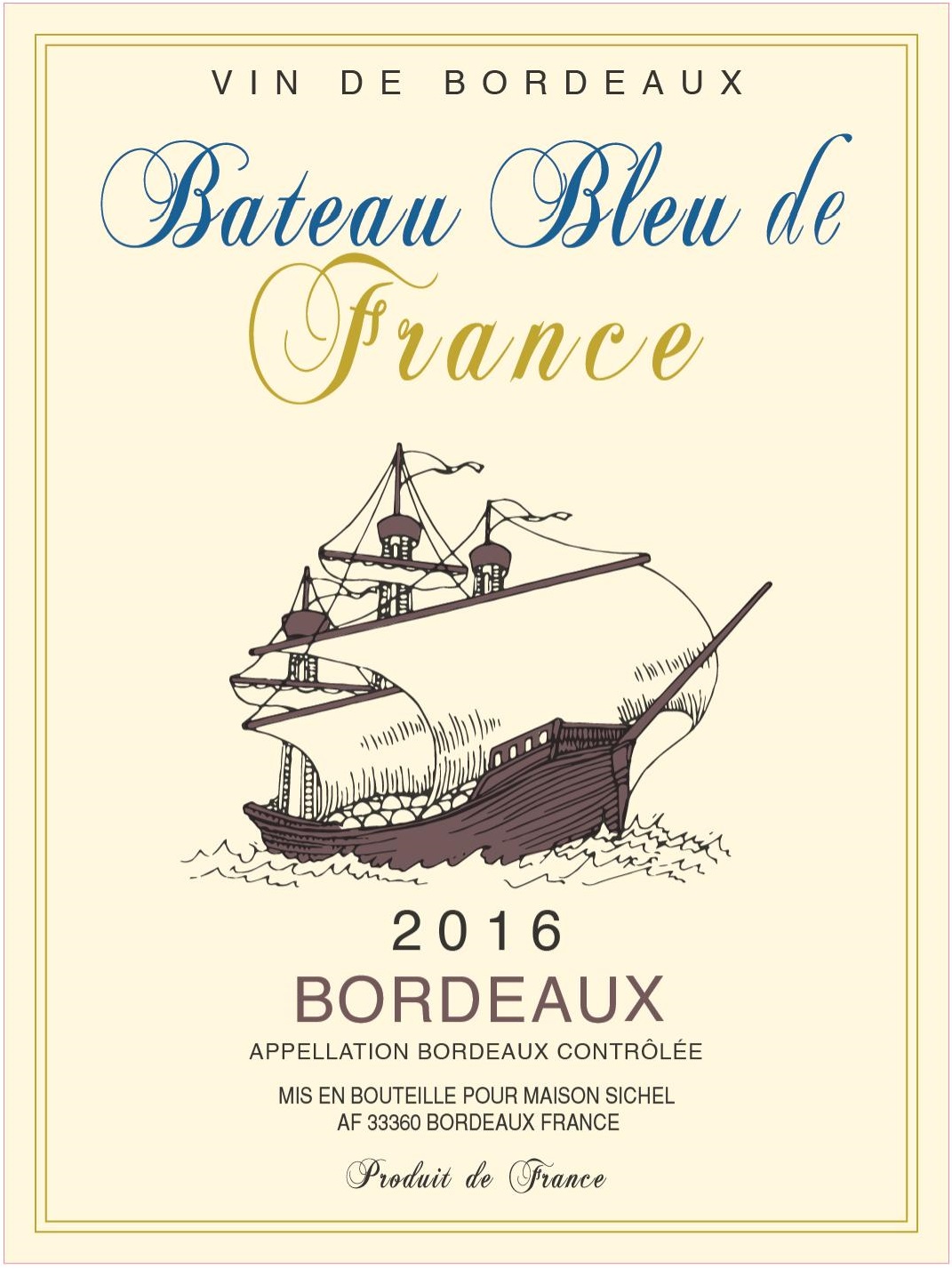 Bateau Bleu de France（法国蓝船） - 波尔多 AOC 波尔多（Bordeaux） 红葡萄酒 2016