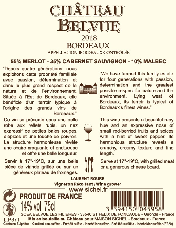 Château Belvue（美景堡） AOC 波尔多（Bordeaux） 红葡萄酒-Red 2018