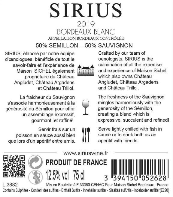 Sirius AOC Bordeaux White 2019