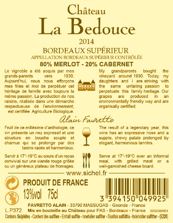 Château La Bedouce AOC Bordeaux Supérieur Rouge 2014