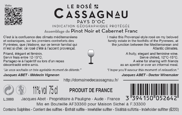 Le Rosé de Cassagnau IGP Pays d'Oc Rosé 2019