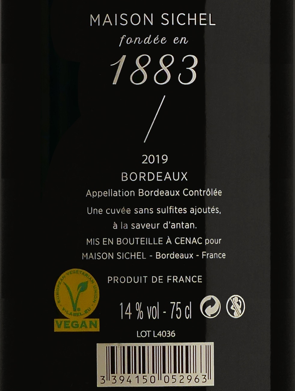 1883 AOC ボルドー 赤ワイン Red 2019