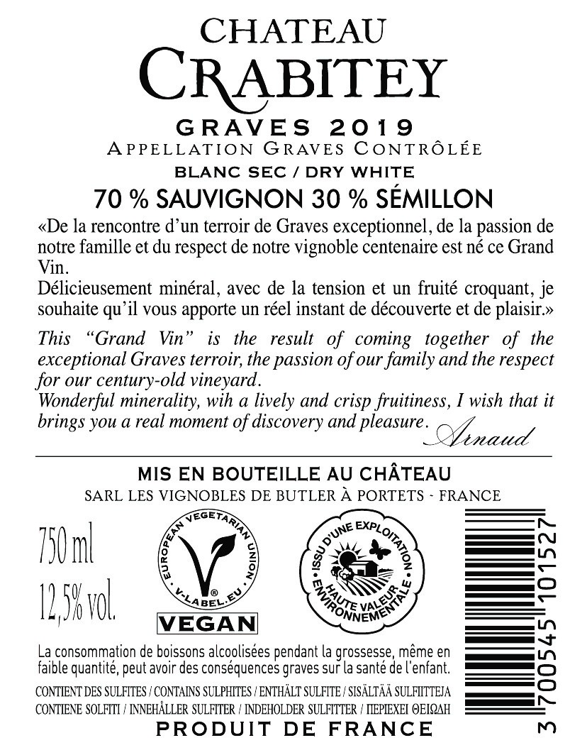 Château Crabitey AOC Graves Blanc 2019