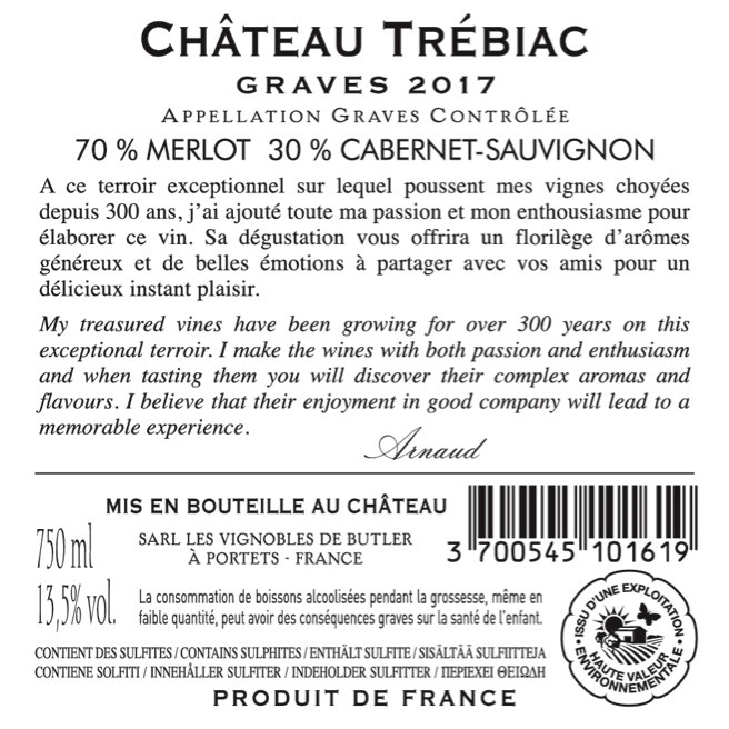 Château Trébiac AOC Graves Red 2017