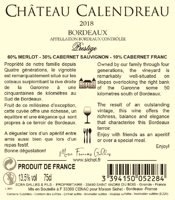 Château Calendreau AOC Bordeaux Red 2018