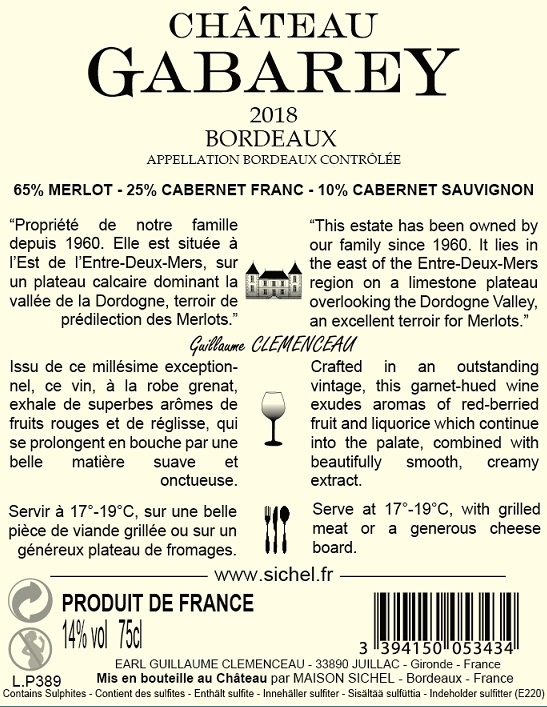 Château Gabarey AOC Bordeaux Red 2018
