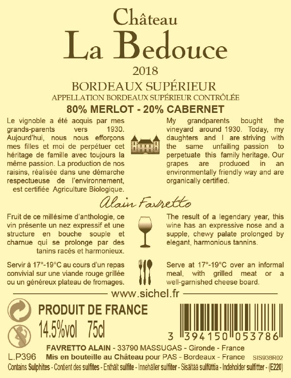 Château La Bedouce AOC Bordeaux Supérieur Red 2018